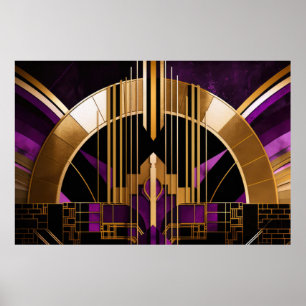 Poster Hall de musique Art Déco, violet, or, noir