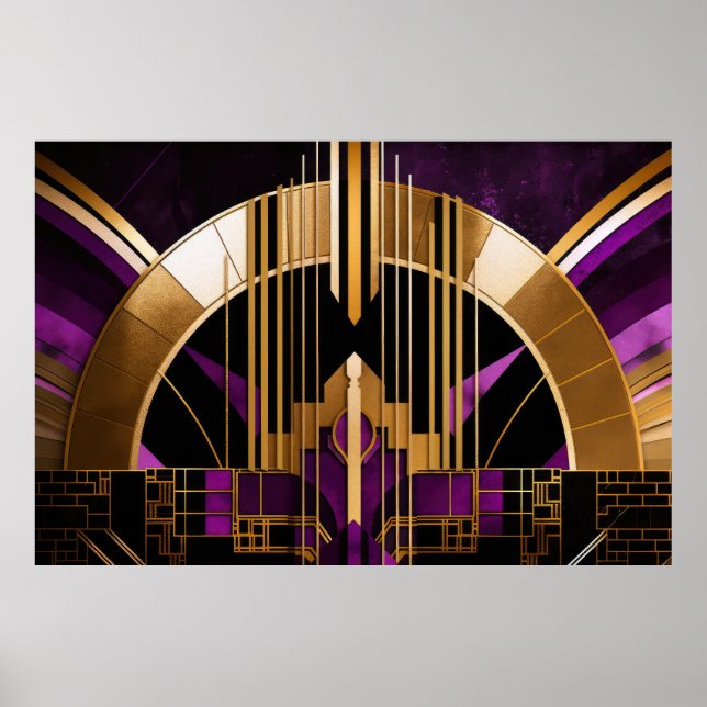 Poster Hall de musique Art Déco, violet, or, noir (Devant)