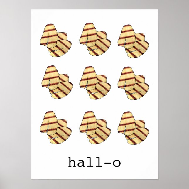 Poster Hall-o Bonjour Halloumi Fromage Drôle Foodie Art (Devant)