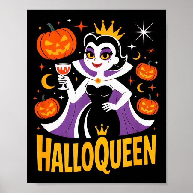 Poster Halloqueen Retro Vamre Queen Halloween Pumpkins Ba (Devant)