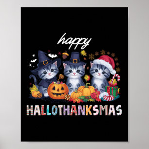 Poster Hallothanksmas Chat Noël Halloween Thanksgivin