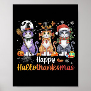 Poster Hallothanksmas Chemises Chats Halloween Thanksgivi