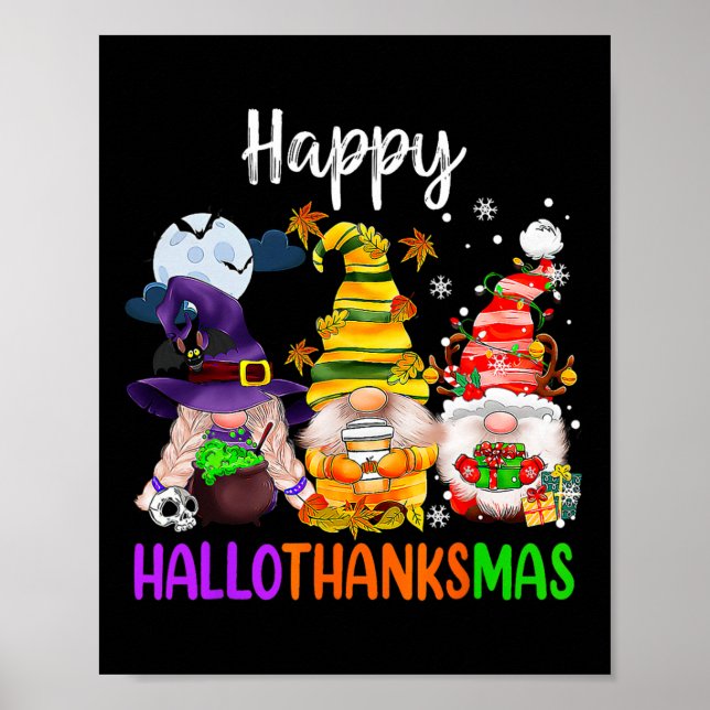 Poster Hallothanksmas Gnomes Halloween Thanksgiving Joyeu (Devant)