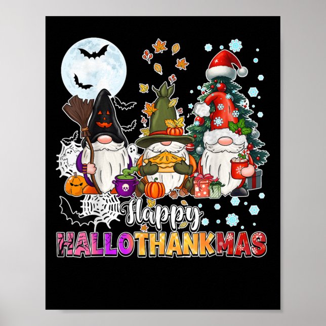 Poster Hallothanksmas heureux Gnomes Lover Drôle Hallowee (Devant)