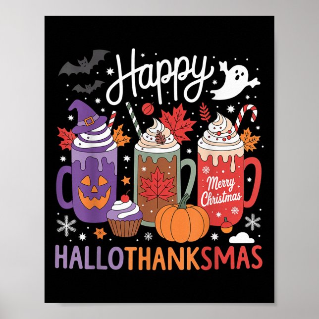 Poster Hallothanksmas Joyeux Halloween Lover café Hallowe (Devant)