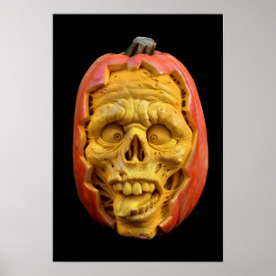 Poster Halloween a sculpté le visage effrayant du feu
