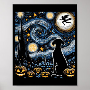 Poster Halloween Art étoilé Nuit Ciel Art Chien Citrouill