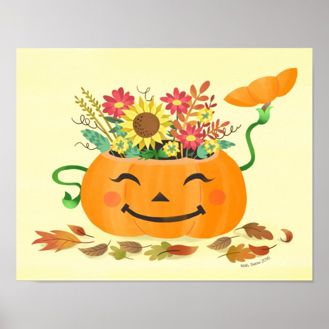 Poster Halloween Automne Floral Art Citrouille Imprimer (Devant)