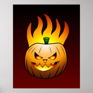 Poster Halloween avec Jack O'lantern enflammé