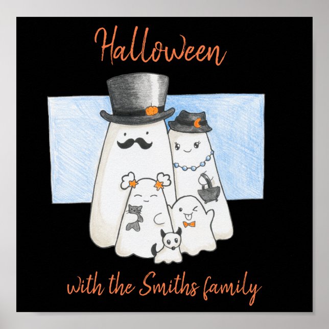 Poster Halloween avec la famille fantôme (Devant)