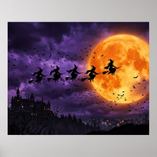 Poster Halloween avec Lune et Sorcière