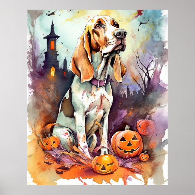 Poster Halloween Basset Hound Avec Crainte Citrouille (Devant)
