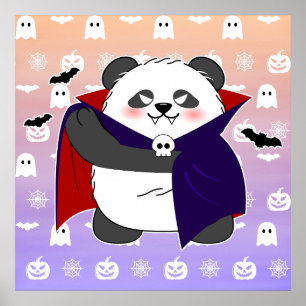Poster Halloween Bébé Panda Dracula Vampire Mignon