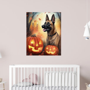 Poster Halloween Belgian Malinoi With Pumpkins Scary