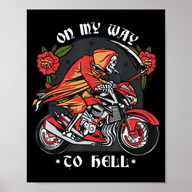 Poster Halloween Biker Skeleton Sur Le Chemin De L'Enfer  (Devant)