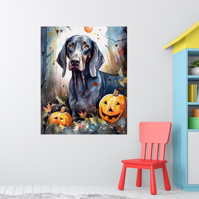 Poster Halloween Bluetick Coonhound avec la peur Citrouil (Pépinière 1)
