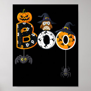 Poster Halloween Boo Owl avec sorcière Casquette araignée