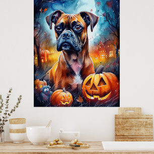 Poster Halloween Boxer With Pumpkins Scary