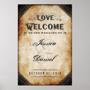 Poster Halloween Brown gothique 24x36 Bienvenue au Mariag