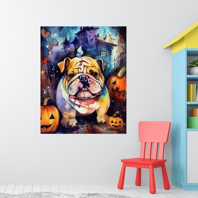 Poster Halloween Bulldog avec la peur Citrouille (Pépinière 1)