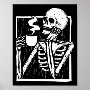 Poster Halloween café boire squelette crâne