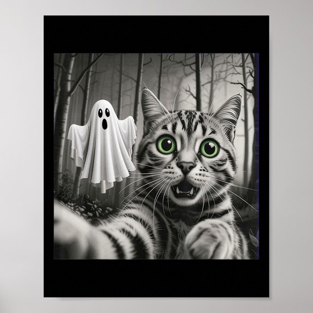 Poster Halloween Cat Selfie With Soky Ghost  (Devant)