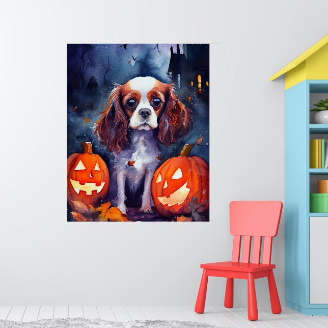 Poster Halloween Cavalier King Charles Citrouille espagno (Pépinière 1)