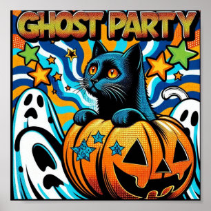 Poster Halloween : Chat noir Éffrayant sur Citrouille