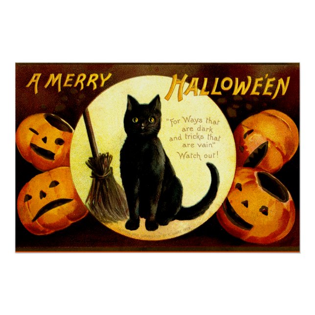 Poster Halloween chat vintage (Devant)