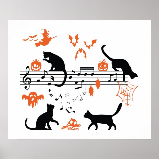 Poster Halloween Chats Éffrayants et effrayants Jouer Not (Devant)