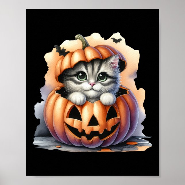 Poster Halloween Citrouille mignonne Chatte Fille Femmes (Devant)