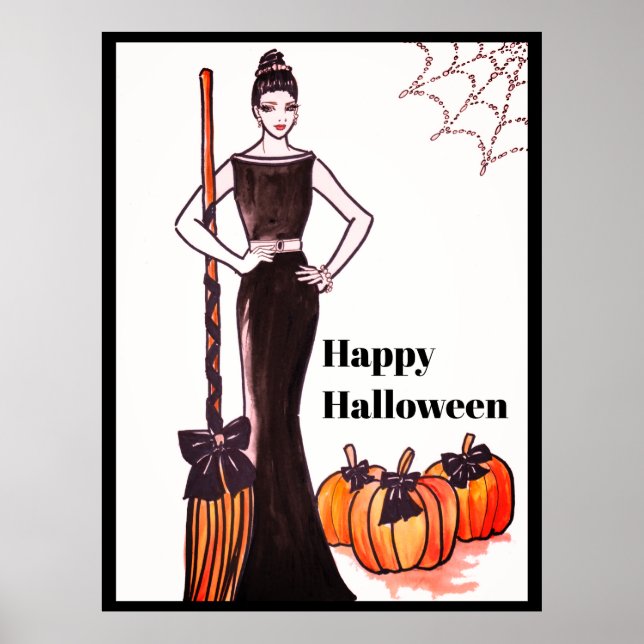 Poster Halloween Classic Élégante Robe Noire Longue (Devant)