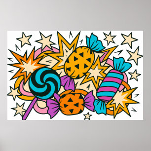 Poster Halloween clipart de bonbons PNG, sucreries coloré