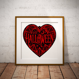 Poster Halloween Cœur, Cœur Noir en forme, Vacances