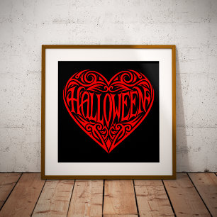 Poster Halloween cœur, cœur rouge, vacances