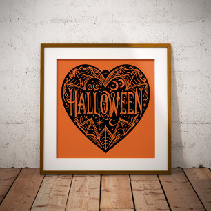 Poster Halloween cœur, forme de cœur noir, vacances