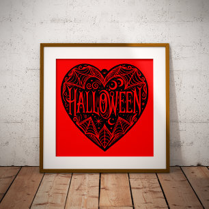 Poster Halloween cœur, forme de cœur noir, vacances