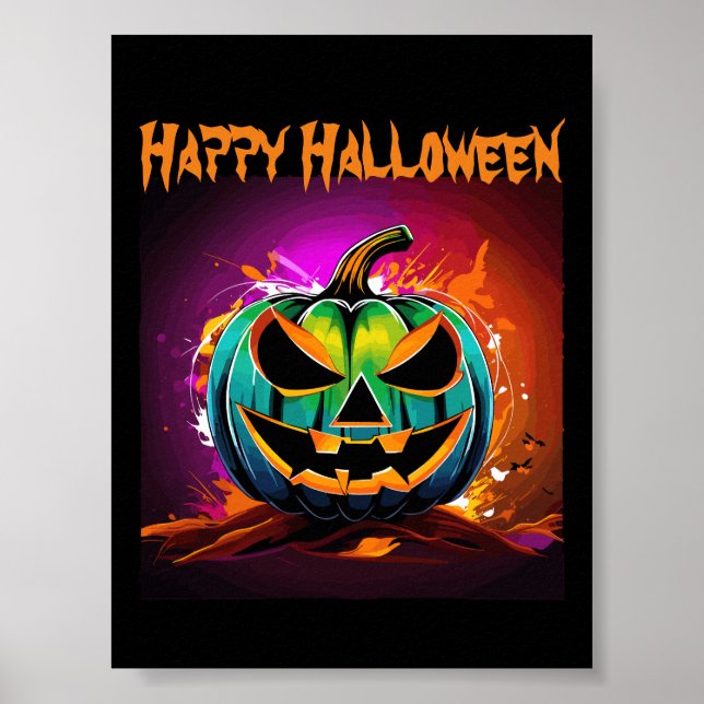 Poster Halloween coloré Déplaisant Citrouille noir (Devant)
