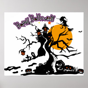 Poster Halloween Cool personnalisé Whimsical sorcière Sil