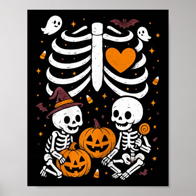 Poster Halloween Costume Pregnant Woman Twins Pumpkin Rib (Devant)