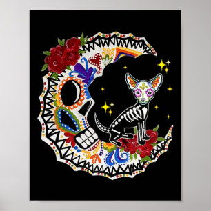 Poster Halloween Crâne de sucre Chihuahua et Lover de lun