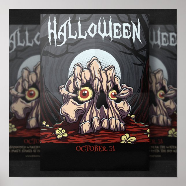 Poster Halloween crâne et zombie claw (Devant)