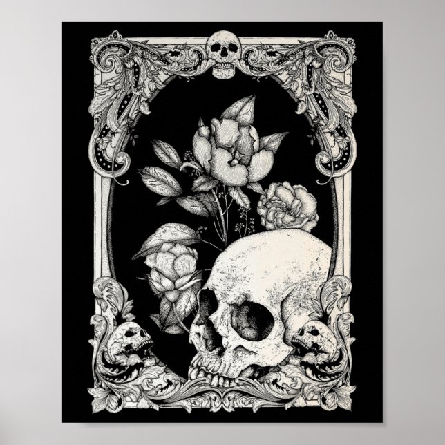 Poster Halloween Crâne Pastel Goth Fleur gothique Floral  (Devant)