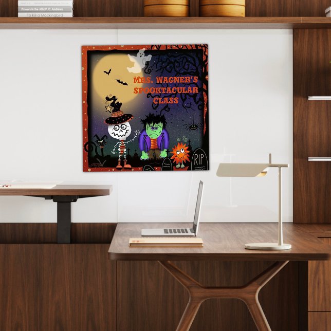 Poster Halloween Cute Éffrayant Squelette Chat Personnali (Créateur téléchargé)