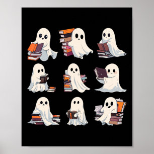 Poster Halloween Cute Ghost Lire plus Livres Éffrayant Bo