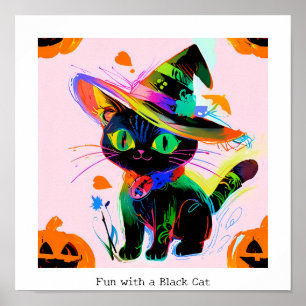 Poster Halloween de chat noir