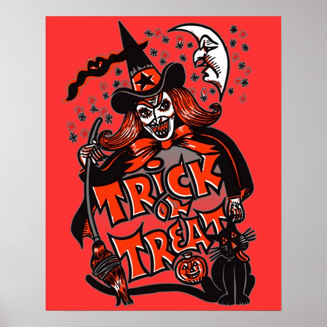 Poster Halloween de sorcière de la tique ou du traitement (Devant)