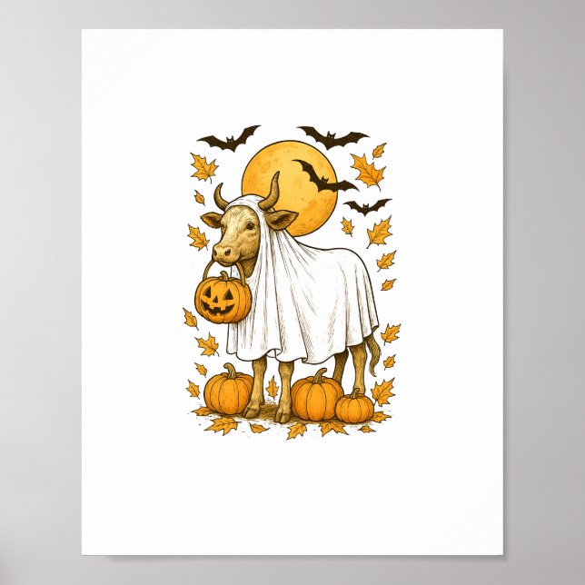 Poster Halloween de vache Highland en costume fantôme (Devant)