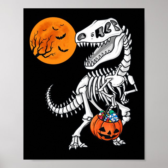 Poster Halloween Dinosaur T Rex Skeleton Scary Garçons En (Devant)