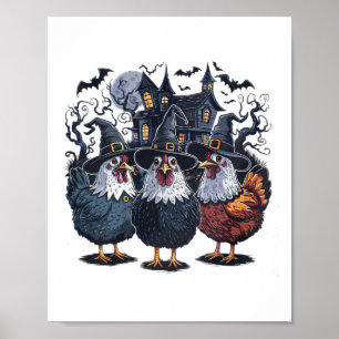 Poster Halloween Éffrayant de poulet sorcier drôle
